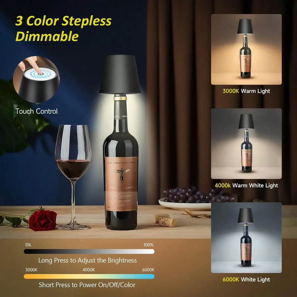 Cordless LED Wine Bottle Lamp