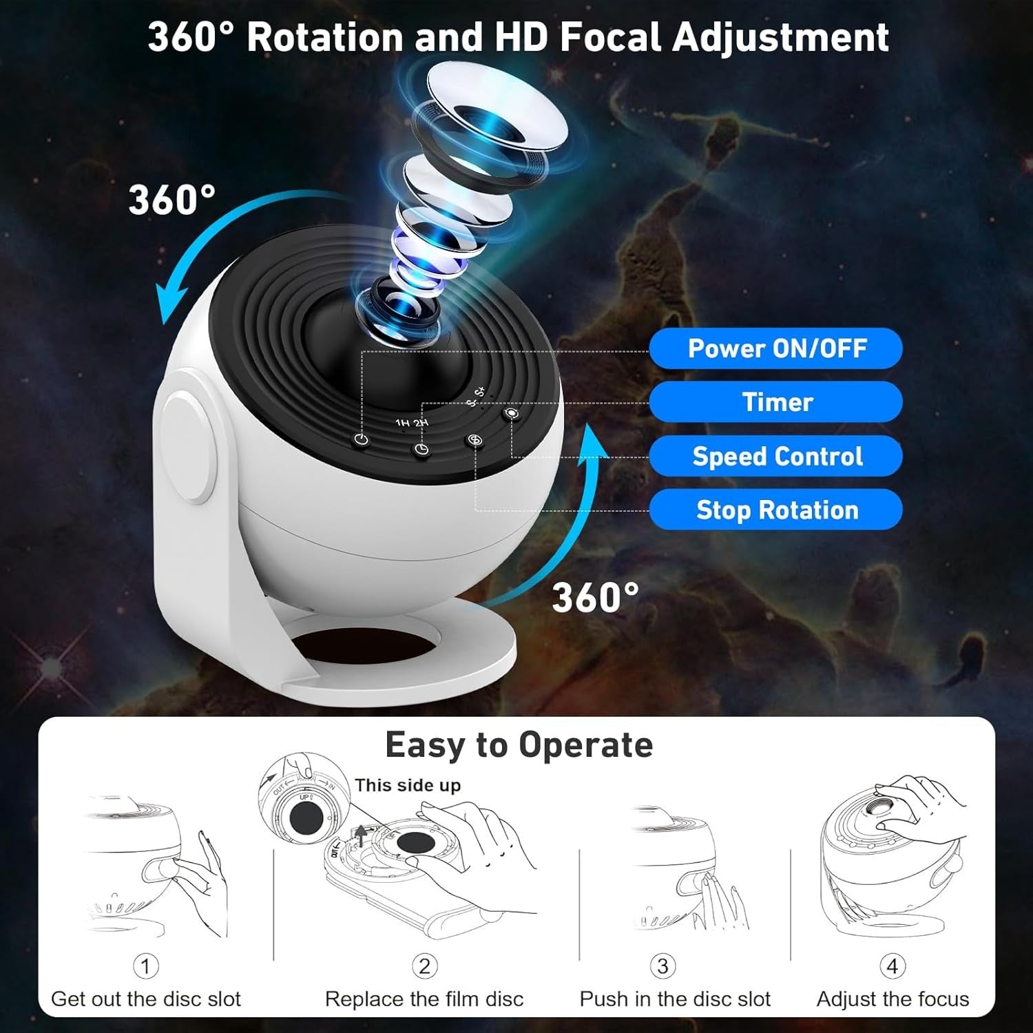 Galaxy Projector, 13 in 1 Home Planetarium Star Light Projector for Bedroom 360° Rotating Mist Lamp Starry Sky Night Light with 12 Solar System